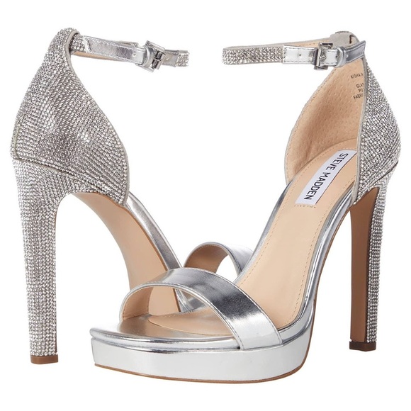 Steve Madden Shoes - Steve Madden Womens Kisha Silver Ankle Strap Heels Size 9.5